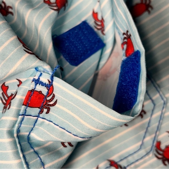 Mens Mr. Swim Crab Print Swim Shorts Turquoise Red Drawstring Pockets XL - Picture 4 of 11